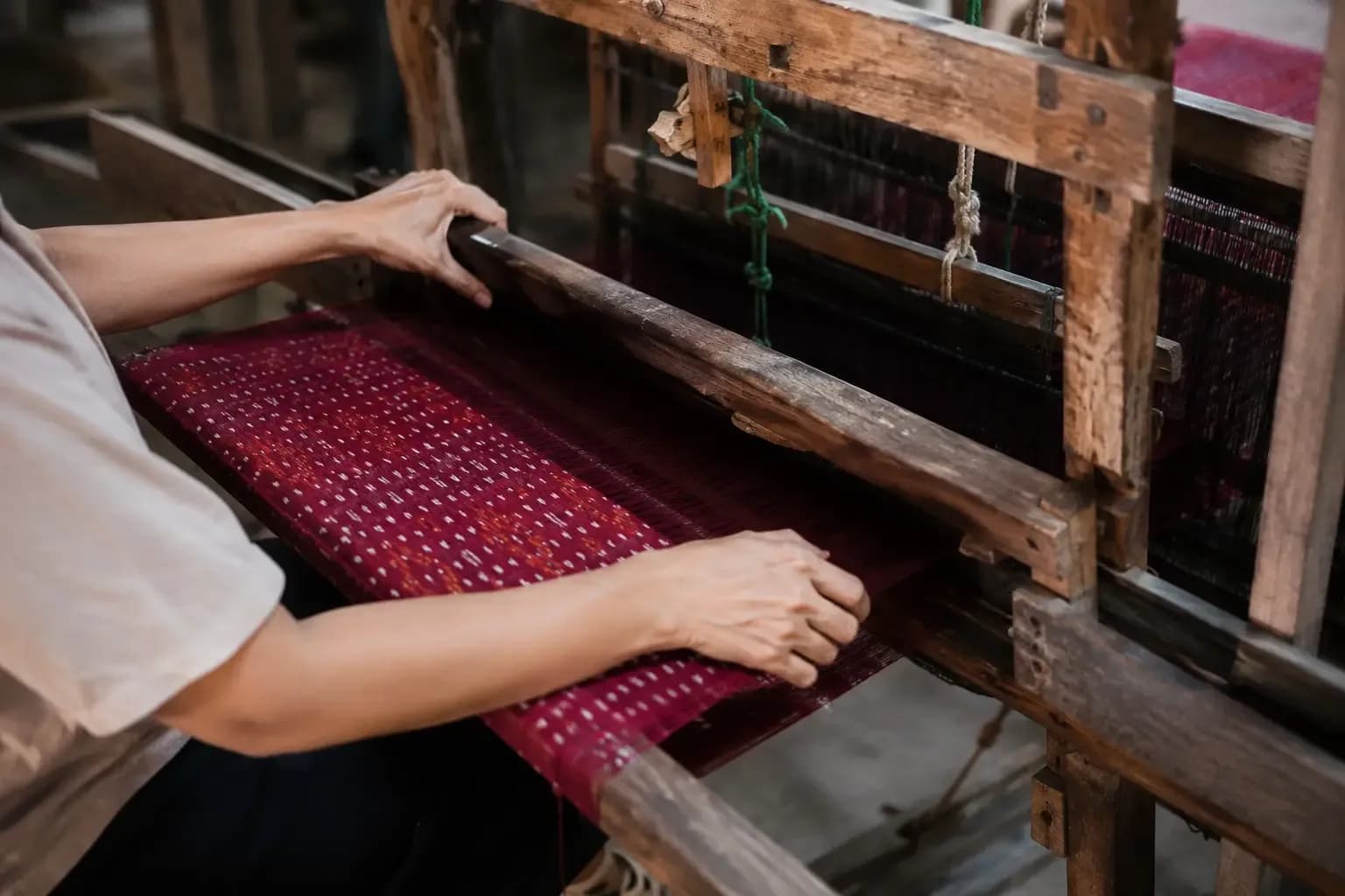 Red motif on the loom
